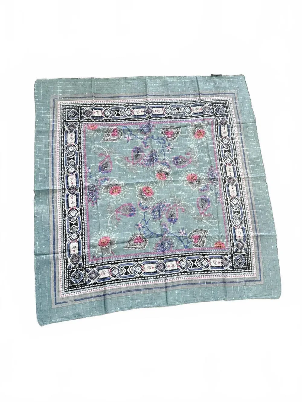 Chaudry KC Embellished Cotton Teal/Purple Scarf - Picture 6 of 6